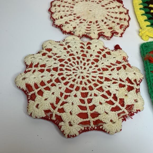 5 Vintage Trivets Crochet Wicker Granny Square Handmade - Picture 5 of 9